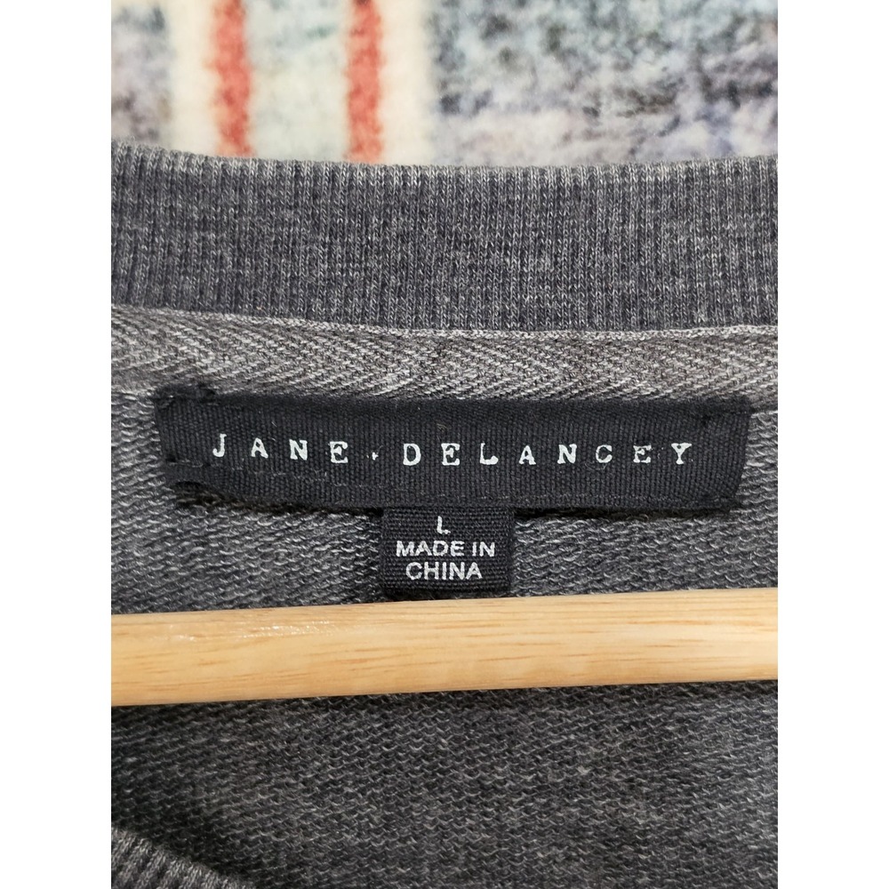 Jane Delancey Gray Crewneck Sweatshirt Women's Large 3/4 Sleeve Button Cuff... - Picture 9 of 11
